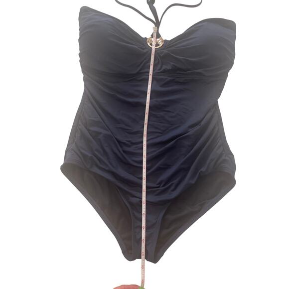 Michael Kors Midnight Blue Gold Detail Tie Neck Size 14 Padded One Piece Swim - Picture 4 of 9
